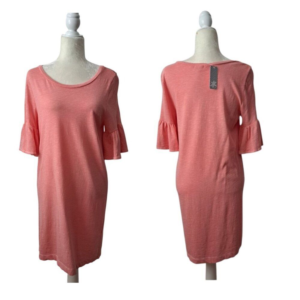 Splendid Women's Flutter Shor Sleeve Salmon Pink Cotton Short Vacation Dress S